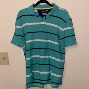 Mens Nautica Green Striped Polo Shirt size M
